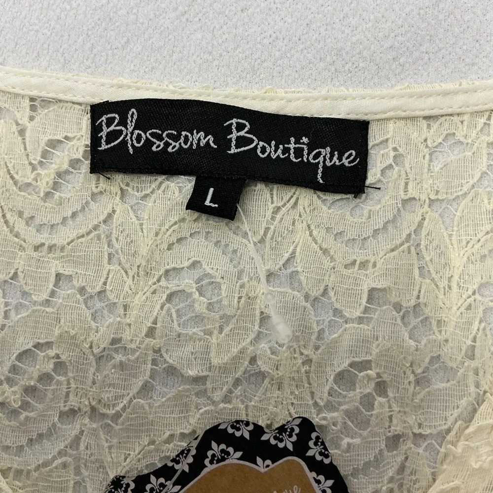 Blossom Boutique Ivory Floral Lace V-Neck Cover-Up Dress 3/4 Sleeve Cream Large
